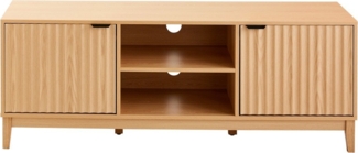 Calicosy TV-Möbel mit 2 offenen Fächern und 2 Türen mit geriffelter Front L140 cm - BOLOGNE - Helles Holz