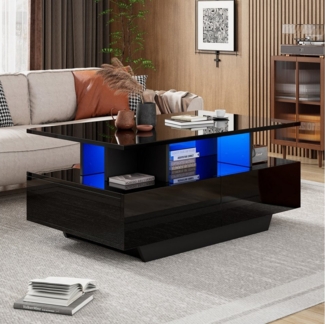 STILVORA Couchtisch Wohnzimmertisch Hochglanz-Beistelltisch Sofatisch mit LED,Stauraum (Hochglanz-Wohnzimmetisch, Beistelltisch mit versteckem Stauraum, 1-St, 2 Schubladen), mit LED-Beleuchtung