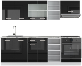 Vicco Küchenzeile Schwarz Hochglanz/Weiß 240 cm ohne Arbeitsplatte, R-Line
