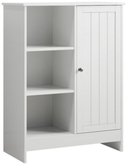 MODFU Badkommode Bodenstehender Badezimmerschrank (Freistehender Badezimmerschrank 60 cm, Weiß mit 1 Schrank und 3 offenen Fächern – Verstellbare Regale, Praktischer Stauraum für Küche, Badezimmer)