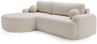GrainGold Ecksofa L-Form AURIO mit Schlaffunktion und Bettkasten - Creme, Links, Wellenfedern, T30-Schaum