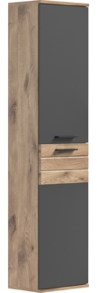 Xonox 'Mason' Hochschrank, Holz natur / grau, 152 x 24 x 37 cm