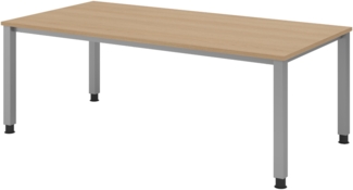 bümö manuell höhenverstellbarer Schreibtisch 200x100 cm in Eiche - PC Tisch höhenverstellbar & groß, höhenverstellbarer Tisch Büro, großer Computertisch verstellbar, Q-Serie, QS-2E-E