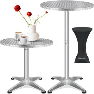 KESSER® 2in1 Stehtisch Bistrotisch Aluminium Edelstahlplatte | höhenverstellbar | 70cm / 115cm | Partytisch Tisch | In- & Outdoor | Hochzeit | Empfangstisch | 4 Standfüße und Regencover Silber, Ø 60 cm, 1er Set