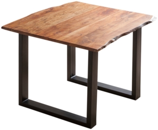 Esszimmer Tisch Industrial Baumtisch massive Akazie Kufengestell nougat 90x90 schwarz Laurina 526210