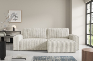 Ecksofa mit Schlaffunktion NATALIA in Stoff Tilia Creme Ottomane Rechts