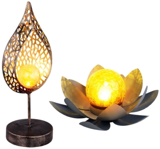 2er Set LED Solarleuchten, Flammen Design, Lotusblume