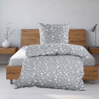 Casa Colori Bettwäsche Seersucker-Bettwäsche "Blütentraum" Silber-Grau 135x200 cm, Seersucker, 2 teilig, Bügelfrei & Hautsympathisch