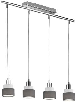 Pendellampe, 4 Flammig, Metall Textil, chrom grau, H 150cm