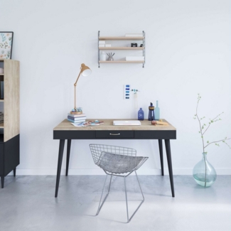 TemaHome Schreibtisch Horizon Computertisch mit Holzbeinen, Home Office, 134cm Breit, mit Schublade