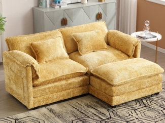 KLAM HOME Sofa Loungesofa Modernes 2-Sitzer-Sofa mit Fußstütze 2 Kissen & Stauraum, mit Chenille-Stoff und Fußstütze, integrierte Seitentaschen, ideal für Wohnzimmer & Schlafzimmer & Büro
