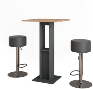 Vicco Bartisch-Set Goldkraft Eiche/Anthrazit 65 x 65 cm mit 2 Barhockern, Repose
