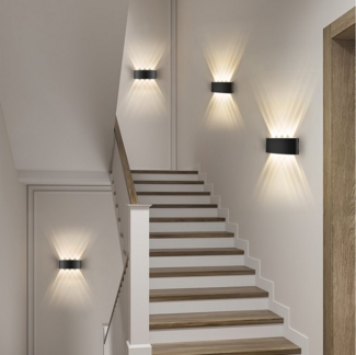 Oraymin Wandleuchte 8W Up Down Light Wetterfestes Aluminium IP65 640LM Warmweiß 4 Stück, 3000K, LED fest integriert, Warmweiß, Wandleuchte 8W UpDown Light Wetterfestes Aluminium IP65 640LM Warmweiß