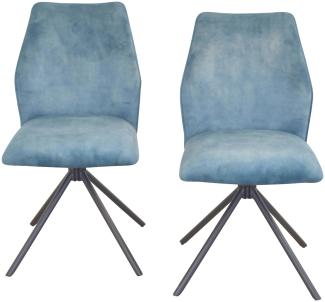 Moderner, drehbarer Polsterstuhl "Caro", Vintage-Bezug, blau (2er-Set)