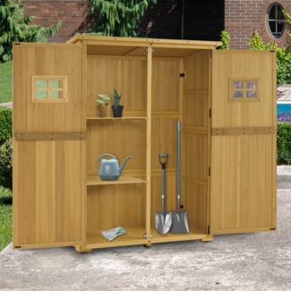 M MCombo Gartenschrank Holz, Gartenhaus Klein Wetterfest, Outdoor Gerätehaus Geräteschuppen, für Außenbereich Balkon Terrasse, 59×127×168 cm, 0912D-F (Natur)