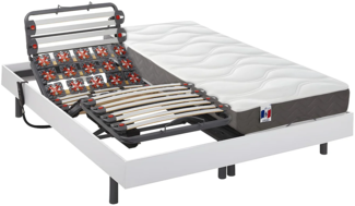 Vente-unique - Relaxbett elektrisch mit Latten & Tellermodulen + Matratze - 2 x 90 x 200 cm - 100% Latex - 3 Zonen - Weiß - MENELAS von YSMÉE
