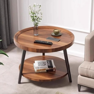 LuxusKollektion Beistelltisch Beistelltisch Holz Rund mit 2 Ablagen H48x Ø50 cm Eiche