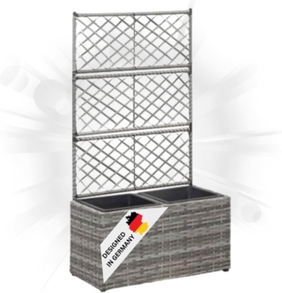 DELUKE® Rankkasten Pflanzgefäß ELOT aus Rattan Grau 2 Töpfe 58x30x107cm Hochbeet mit Rankgitter Pflanzkasten Balkon Terrasse Blumenkasten Pflanzkübel mit Rankhilfe