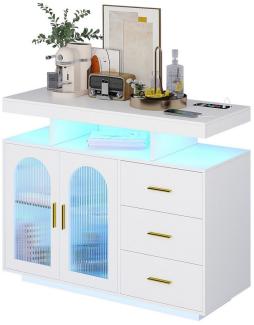 LVifur Sideboard Kabelloser Ladestation, Intelligenter RGB-Sensor, 20 Farben Dimmbar (1 St), Acryl-Türen, USB- und TYPE-C-Anschlüsse, 40T x 80B x 100H cm, weiß