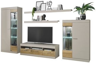 Furn. Design Wohnwand Griego, (Schrankwand in Kieselgrau mit Zinneiche, Set 5-teilig, ca. 350 x 199 cm), Soft-Close-Funktion
