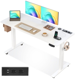 ODK Schreibtisch Höhenverstellbarer Schreibtisch mit USB und 2 Memory Funktion, Höhe von 72 - 118 cm, 140 × 54cm, weiß