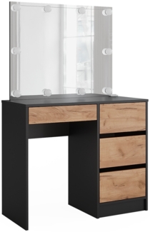 Schminktisch Sherry Anthrazit/Goldkraft Eiche 90 x 75 cm mit Spiegel & LED-Beleuchtung Vicco