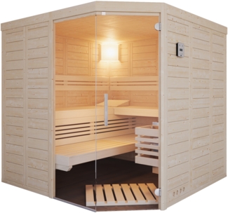 Infraworld Solido 209 Ecke Sauna 209 x 209 x 200 cm Massivholzsauna aus nordische Fichte Solido 209 Ecke - links