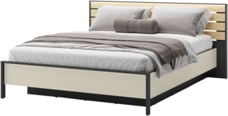 Doppelbett Enna EN-02 (Farbe: Sandbeige / Schwarz + Eiche Natur, Größe: 160 x 200)