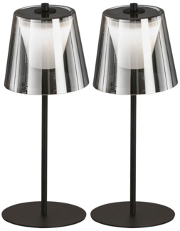 2er Set LED Außen Tischleuchte, schwarz rauch, Touchdimmer, Akku H 35 cm