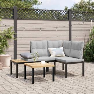 vidaXL Gartenbänke mit Kissen 2 Stk. Schwarz Pulverbeschichteter Stahl 4008565