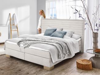 Boxspringbett SANSIBAR LANGEOOG, Osterende, Cordstoff Comino, Eichenholzfüße, ivory, 160x200, H4/H4