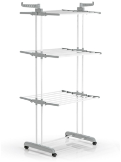 EASYmaxx Klappbarer Wäscheständer | Effizientes Trocknen mit 3 Ebenen, 2 Seitenflügeln & leichtem Aufbau | Platzsparend, vielseitig und mobil für drinnen und draußen, Grau/Weiß