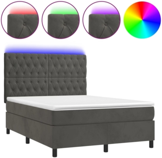 vidaXL Boxspringbett mit Matratze & LED Dunkelgrau 140x200 cm Samt 3136306