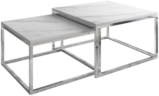 Lookway Couchtisch YOSHI 2in1 mit Levanto Marmor und Chromgestell (2er-Set), Breite: 70 cm und 60 cm