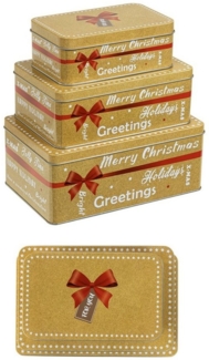 Weihnachts-Keksdosen Plätzchendosen 3er Set rechteckig gold
