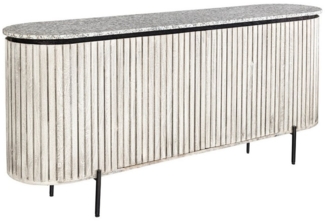 riess-ambiente Sideboard ADLON 170cm grau gebürstet / weiß - Mangoholz, Marmorplatte, Metall (Einzelartikel, 1 St), massive Kommode mit Stauraum - ideal für Flur, Arbeits- & Wohnzimmer