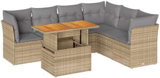 vidaXL 7-tlg. Garten-Sofagarnitur mit Kissen Beige Poly Rattan 3326936