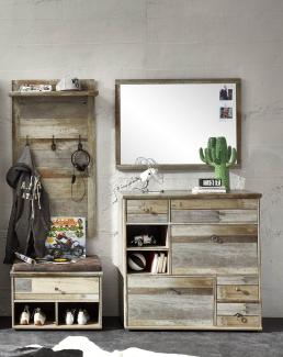 Garderobe BONANZA 4-TLG Paneel Spiegel Schuhkommode Bank Driftwood Nachbildung