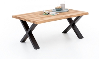 ELFO Couchtisch Couchtisch Baumkante Wildeiche Massiv geölt 110x70cm Metall X-Gestell