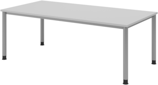 bümö höhenverstellbarer Schreibtisch H-Serie 200x100 cm in grau, Gestell in Silber - großer PC Tisch für's Büro manuell höhenverstellbar, Computertisch verstellbar, HS-2E-5