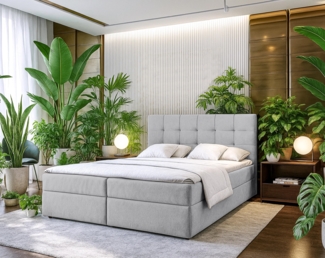 AX LIVING Boxspringbett 90x200 Bett Beige Geceteni Gasdruckfedern