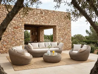 Vente-unique - WHITEHEAVEN Gartensitzgruppe HarzGlas Braun - B 101 cm x H 66,5 cm x L 201 cm