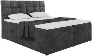 MEBLINI Boxspringbett DRAGO 140x200 cm mit Bettkasten - H4/Schwarz Samt Polsterbett - Doppelbett mit Topper & Taschenfederkern-Matratze