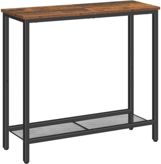 HOOBRO Schmaler Konsolentisch Vintagebraun 75x24x75 cm Holz Metall Spiegel