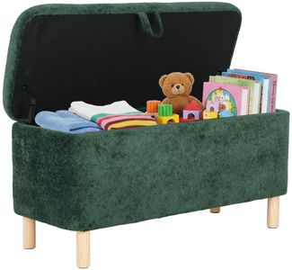 COLAMY Große Ottomane Aufbewahrungsbox für 80L, Ottomane Aufbewahrungsbank aus Holz mit rutschfesten Polstern und Klappdeckel, Fußhocker für Wohnzimmer, Schlafzimmer, Grün