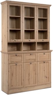 Buffet >Timber< Landhaus, 6 Türen, 3 Schubladen, in Glas / Artisan Eiche Dekor - 120x200x40cm (BxHxT)