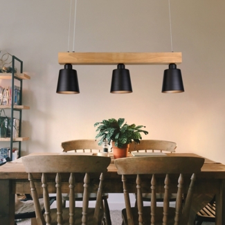 ZMH Pendelleuchte aus schwarzem Holz, E27, MAX. 25W, Durchmesser 150 cm, 70 x 14 x 23 cm, Esstisch, 3 Vintage-Flammen für Esszimmer, Büro, Schlafzimmer, Küche, Bohemien