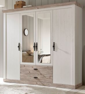 'Rovola' Kleiderschrank in Pinie weiß, Landhaus, 217x201 cm