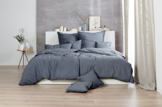 2 Stück Hahn Renforce Kissenbezüge 40x80 cm stonewashed grau anthrazit 123061-888