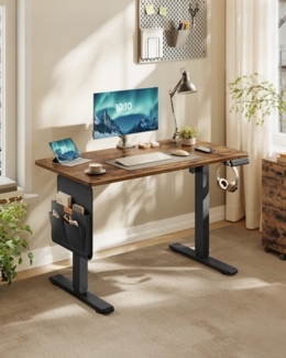 SONGMICS Höhenverstellbarer Schreibtisch elektrisch, 100 x 60 cm, Memory-Funktion mit 4 Höhen, USB-C-Anschluss, vintagebraun